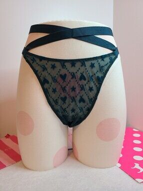 VS Very Sexy Velvet Burnout Logo Mesh Strappy Brazilian Cheeky Panty Size XL